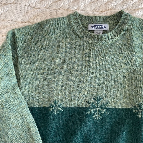 VTG Old Navy Wool Knit Forest Green Sweater, Size L - Picture 3 of 9